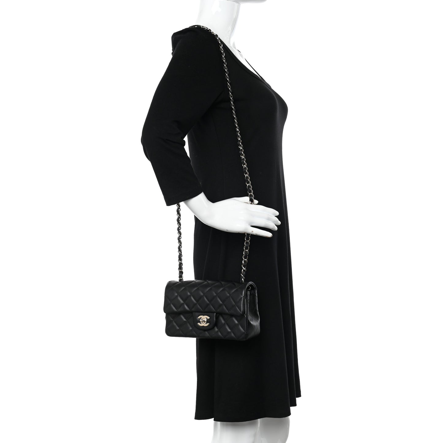 Lambskin Quilted Mini Rectangular Flap Black