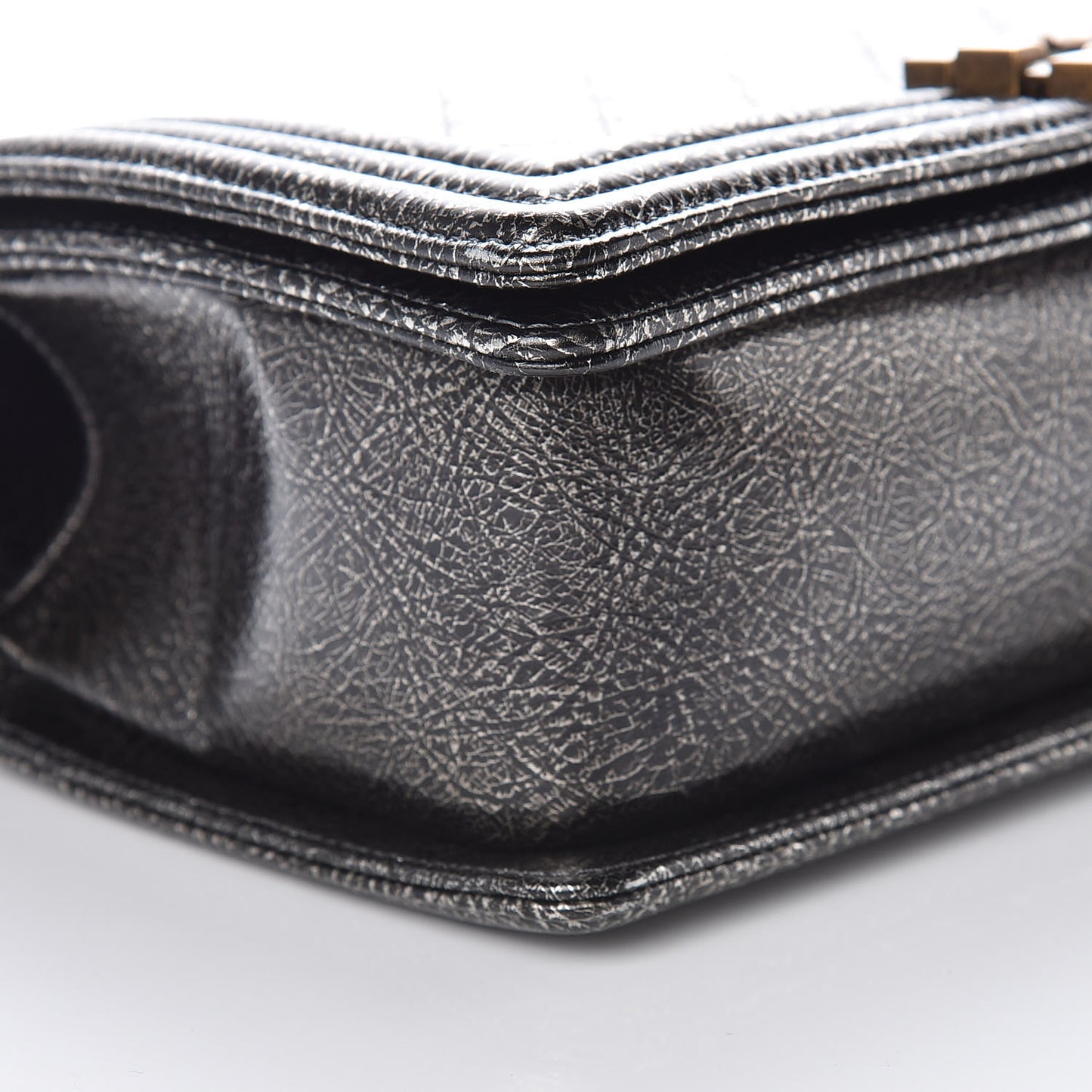 Cracked Metallic Calfskin Quilted Medium Boy Flap Dark Silver