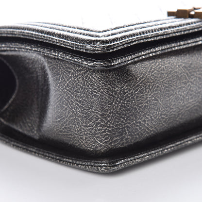 Chanel Cracked Metallic Calfskin Quilted Medium Boy Flap Dark Silver 8 of 9