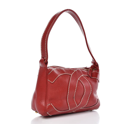Chanel Caviar CC Stitched Shoulder Bag Red 3 of 12