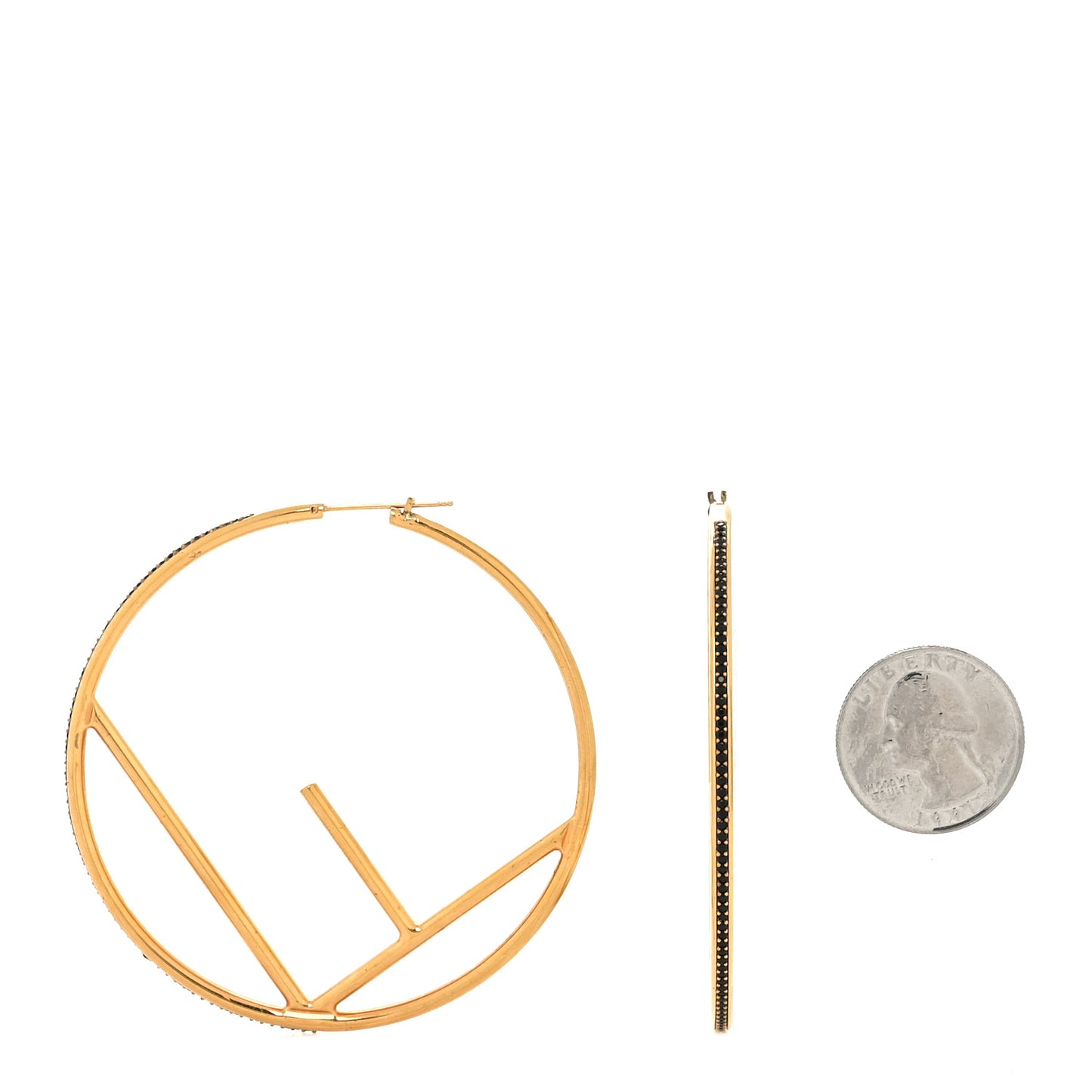 Metal Crystal Large F is Fendi Hoop Earrings Yellow Gold