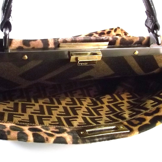 Calf Hair Leopard Print Zucca Large Peekaboo Iconic Satchel Tobacco