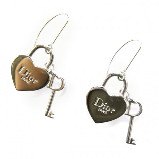 Christian Dior Trotter Romantique Heart Lock Earrings Silver 1 of 4