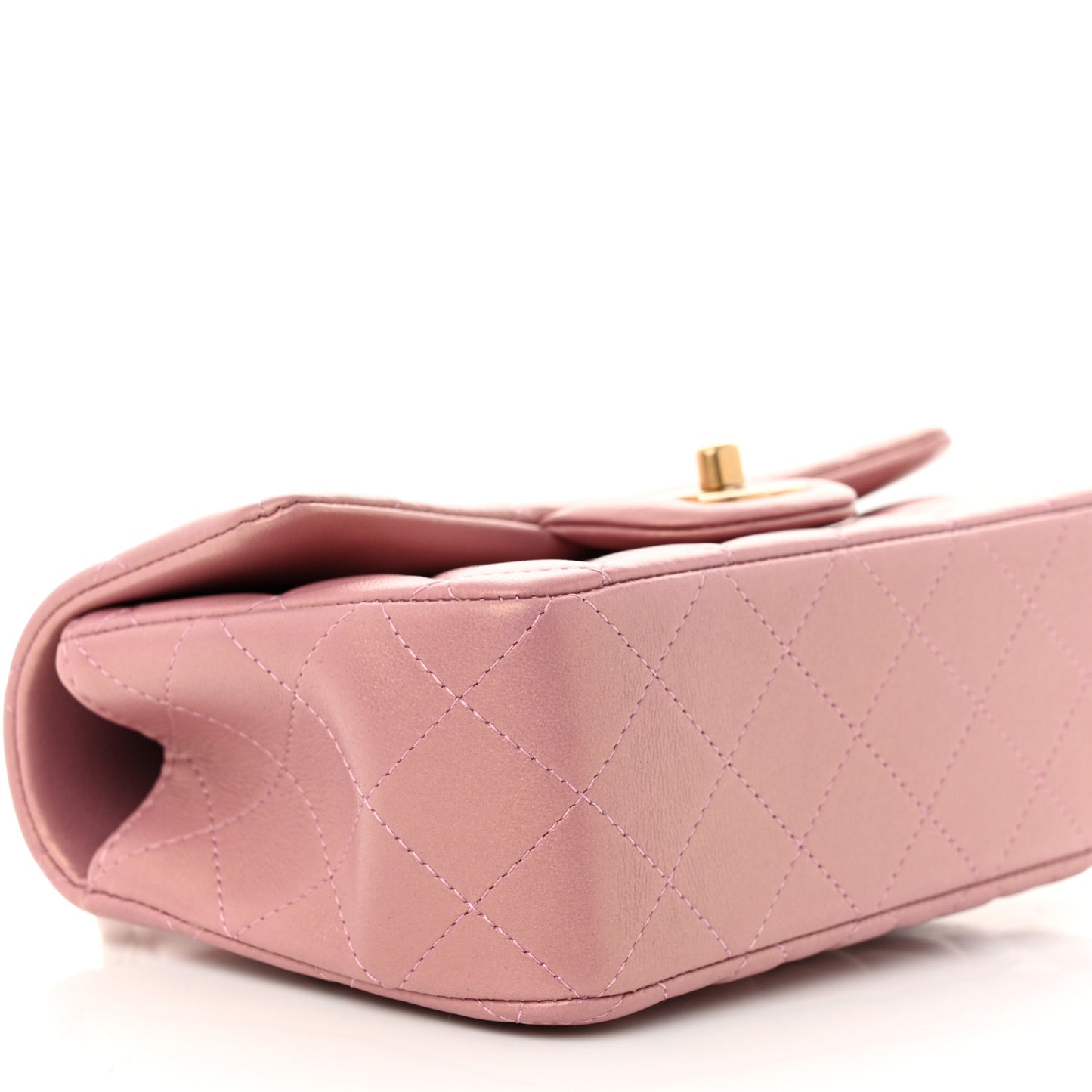 Iridescent Lambskin Quilted Mini Top Handle Rectangular Flap Pink