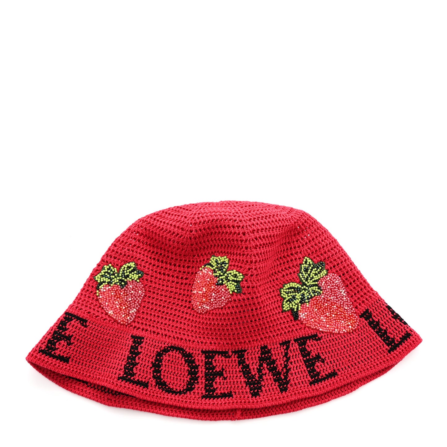 X PAULA'S IBIZA Crochet Beaded Strawberry Bucket Hat S Red