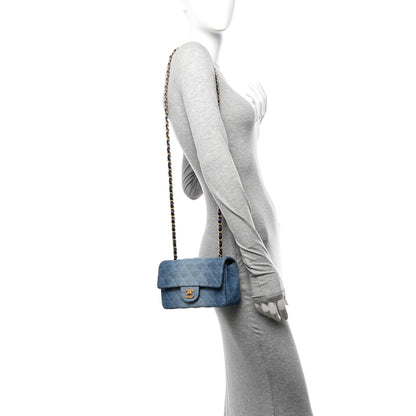 Chanel Washed Denim Quilted Mini Rectangular Flap Blue 2 of 10