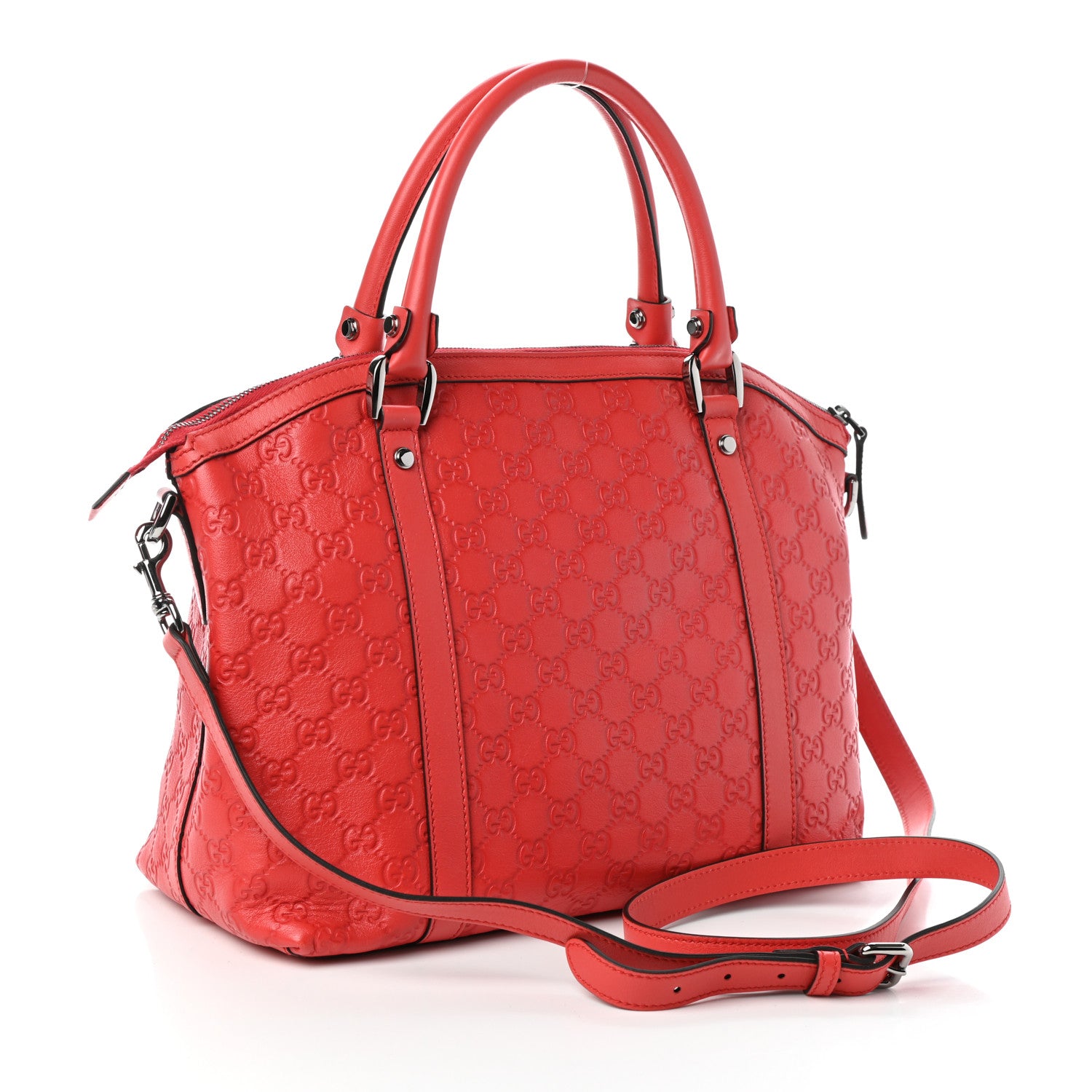Gucci Guccissima Medium GG Charm Dome Satchel Red 3 of 9