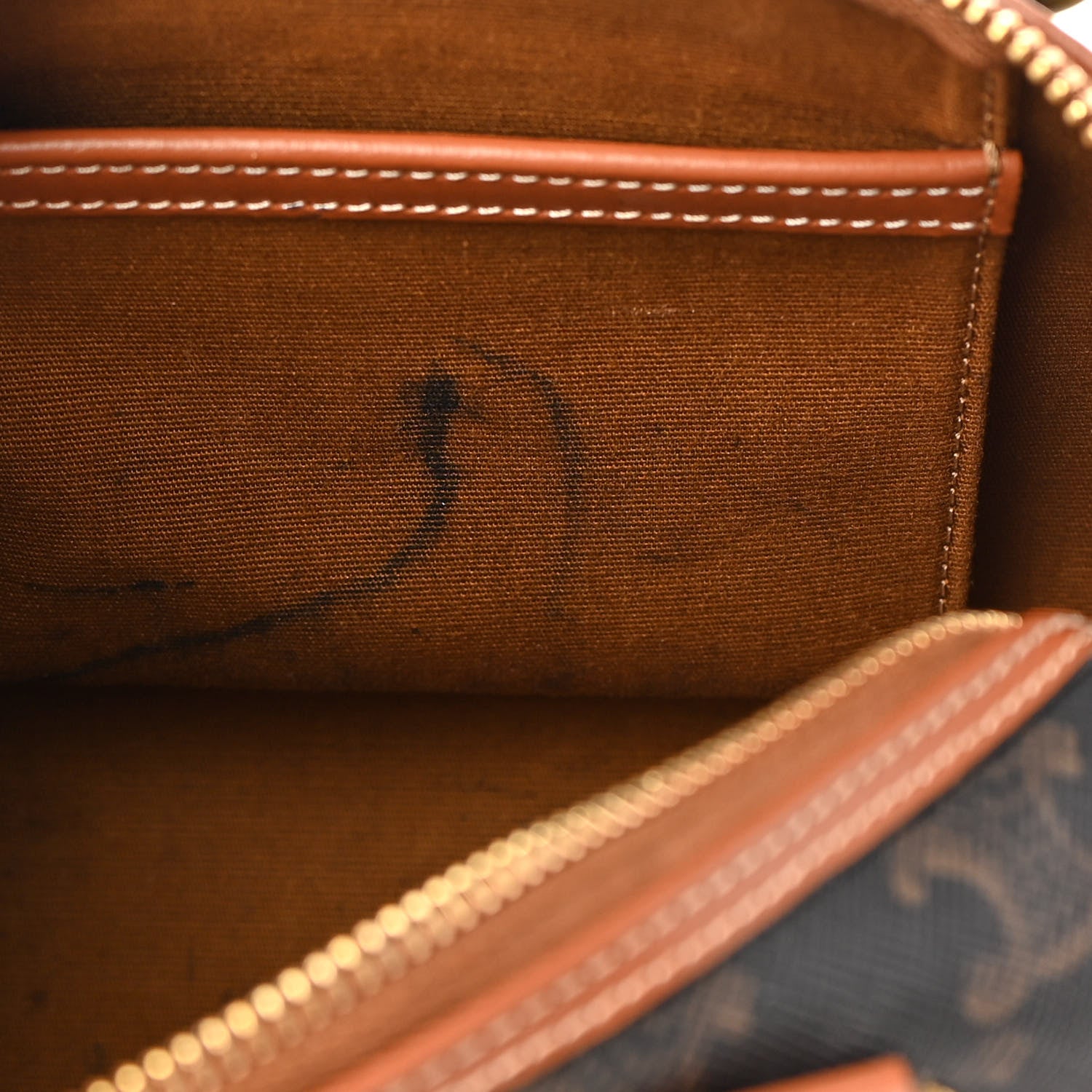 Celine Triomphe Canvas Calfskin Small Boston Bag Tan 14 of 15
