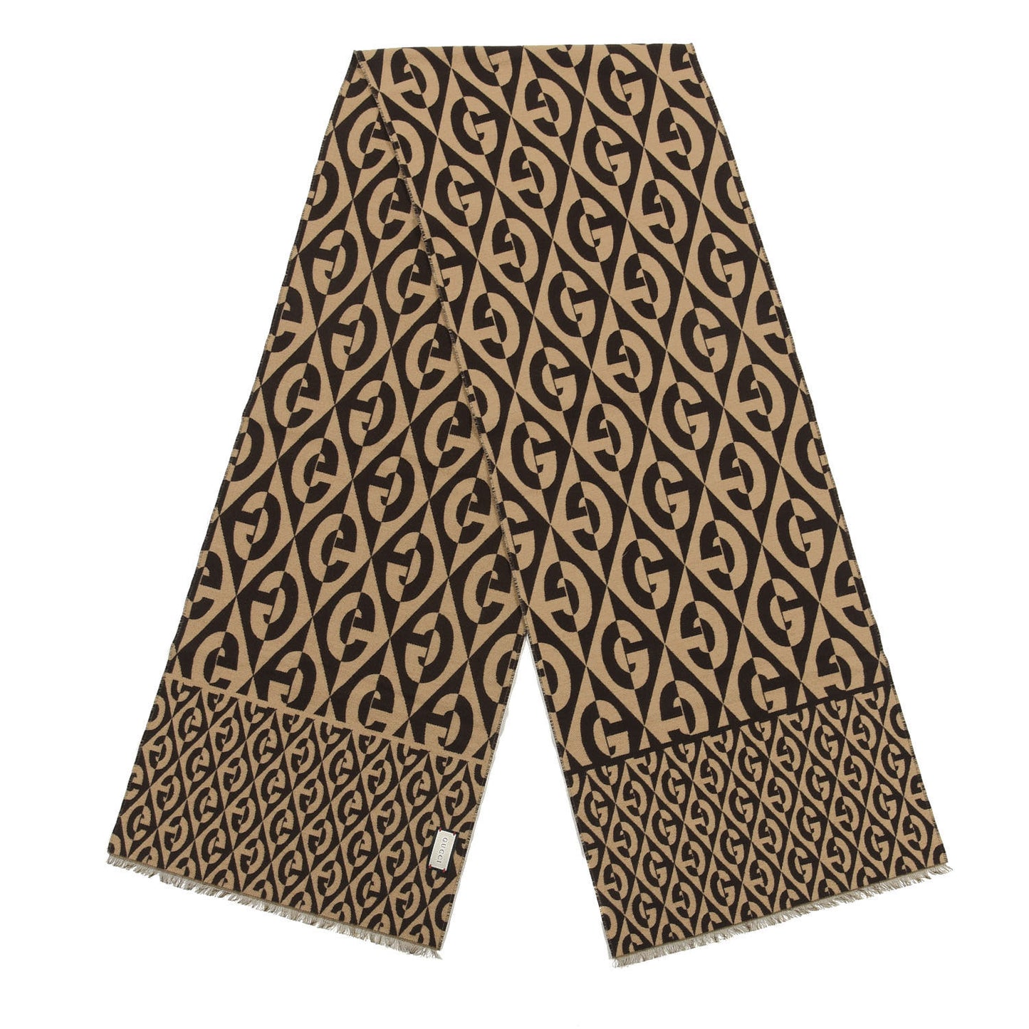 Wool Cotton Jacquard G Rhombus Scarf Beige Brown