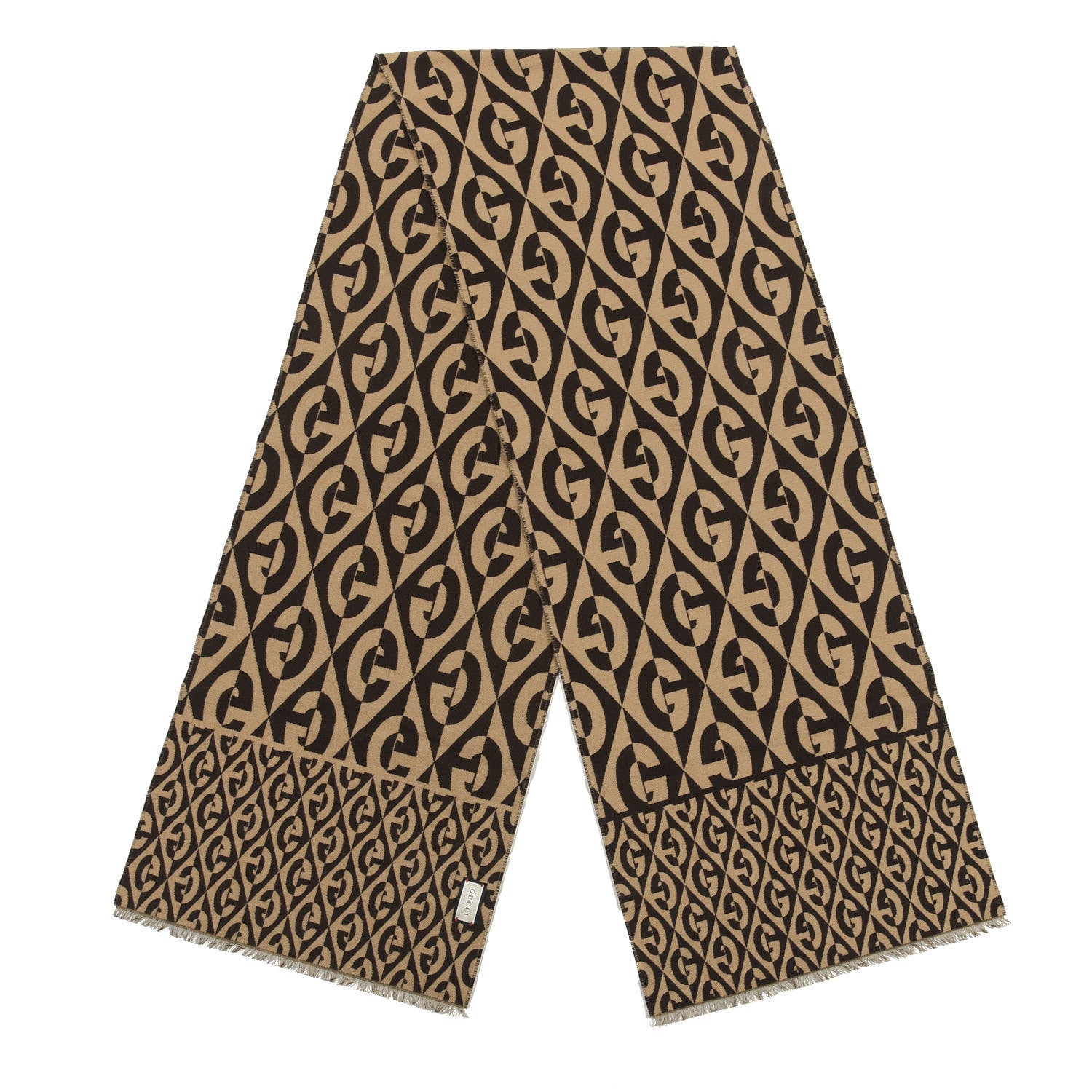 Gucci Wool Cotton Jacquard G Rhombus Scarf Beige Brown 2 of 4