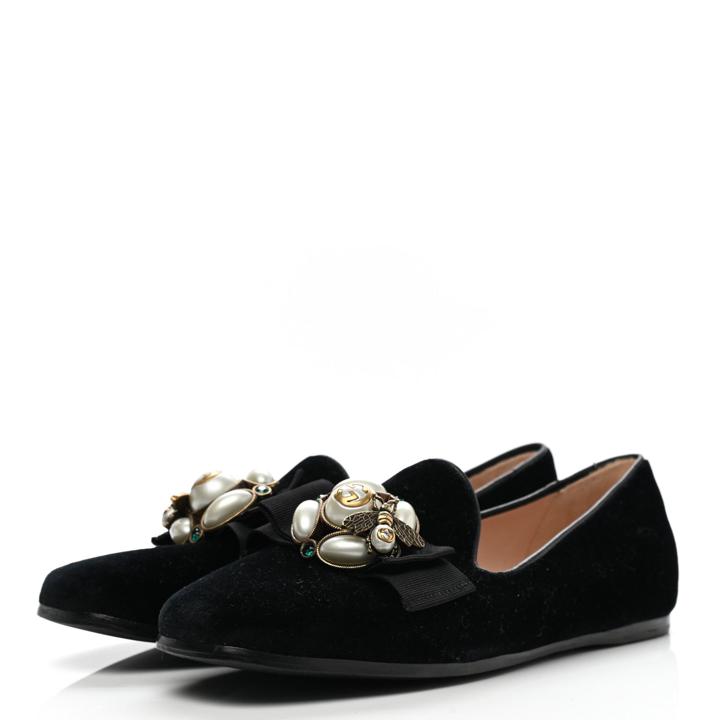 Velvet Etoile Pearl Embellished Loafers 37 Black