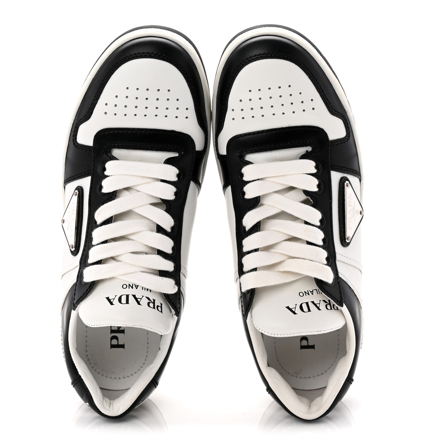 Prada Vitello Sport Spazzolato Rois Triangle Logo Womens Downtown Low Top 30mm Sneakers 36.5 White Black 5 of 10