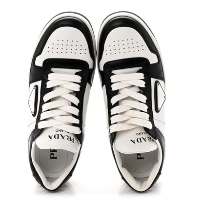 Prada Vitello Sport Spazzolato Rois Triangle Logo Womens Downtown Low Top 30mm Sneakers 36.5 White Black 5 of 10