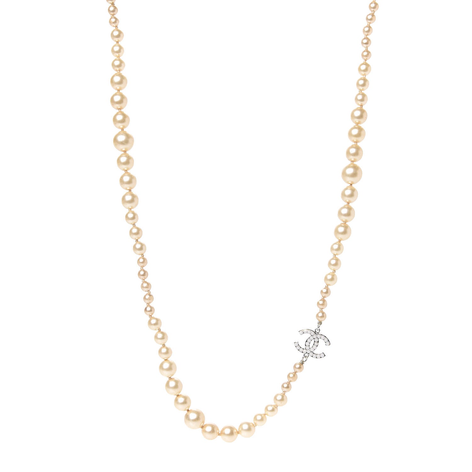 Chanel Graduated Pearl CC Long Necklace Silver 1 of 5