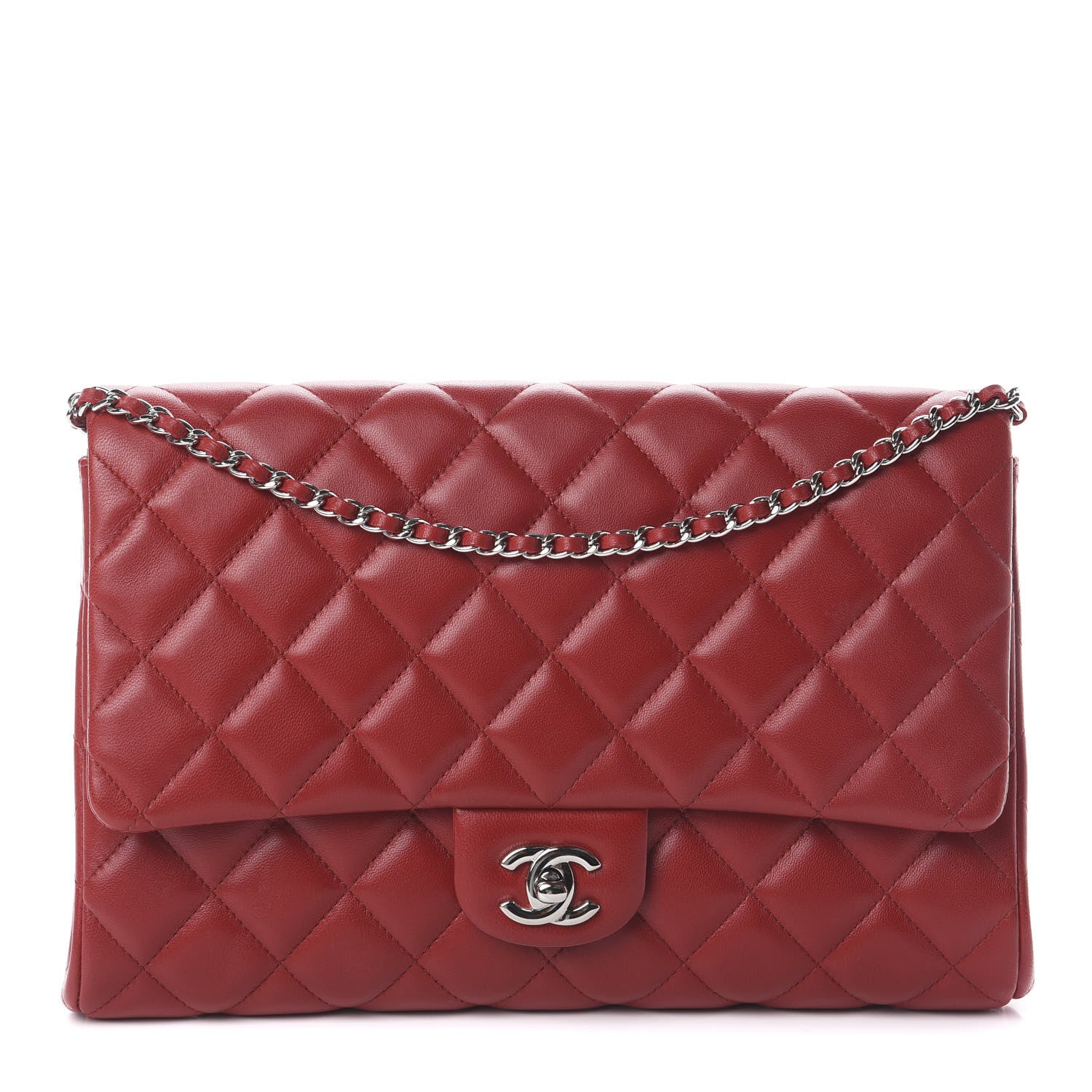 Chanel Lambskin Quilted Clutch With Chain Flap Red 1 of 9