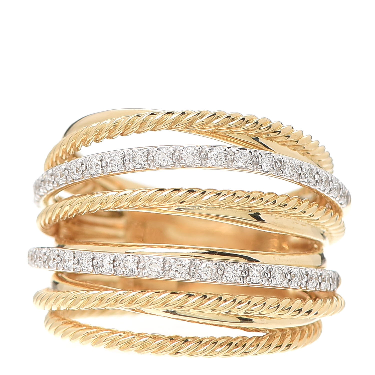 David Yurman 18K Yellow Gold Diamond 18mm Wide Crossover Ring 54 7 1 of 4
