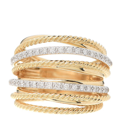 David Yurman 18K Yellow Gold Diamond 18mm Wide Crossover Ring 54 7 1 of 4