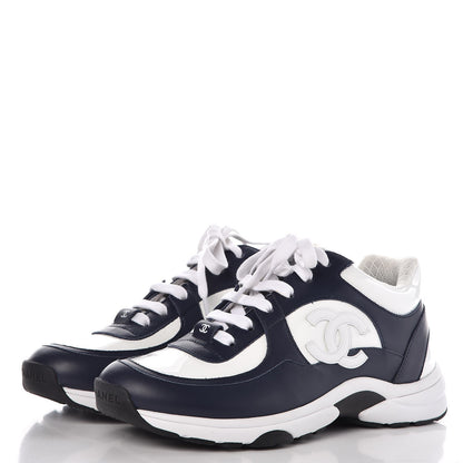 Chanel Patent Calfskin CC Sneakers 37.5 Navy White 3 of 11