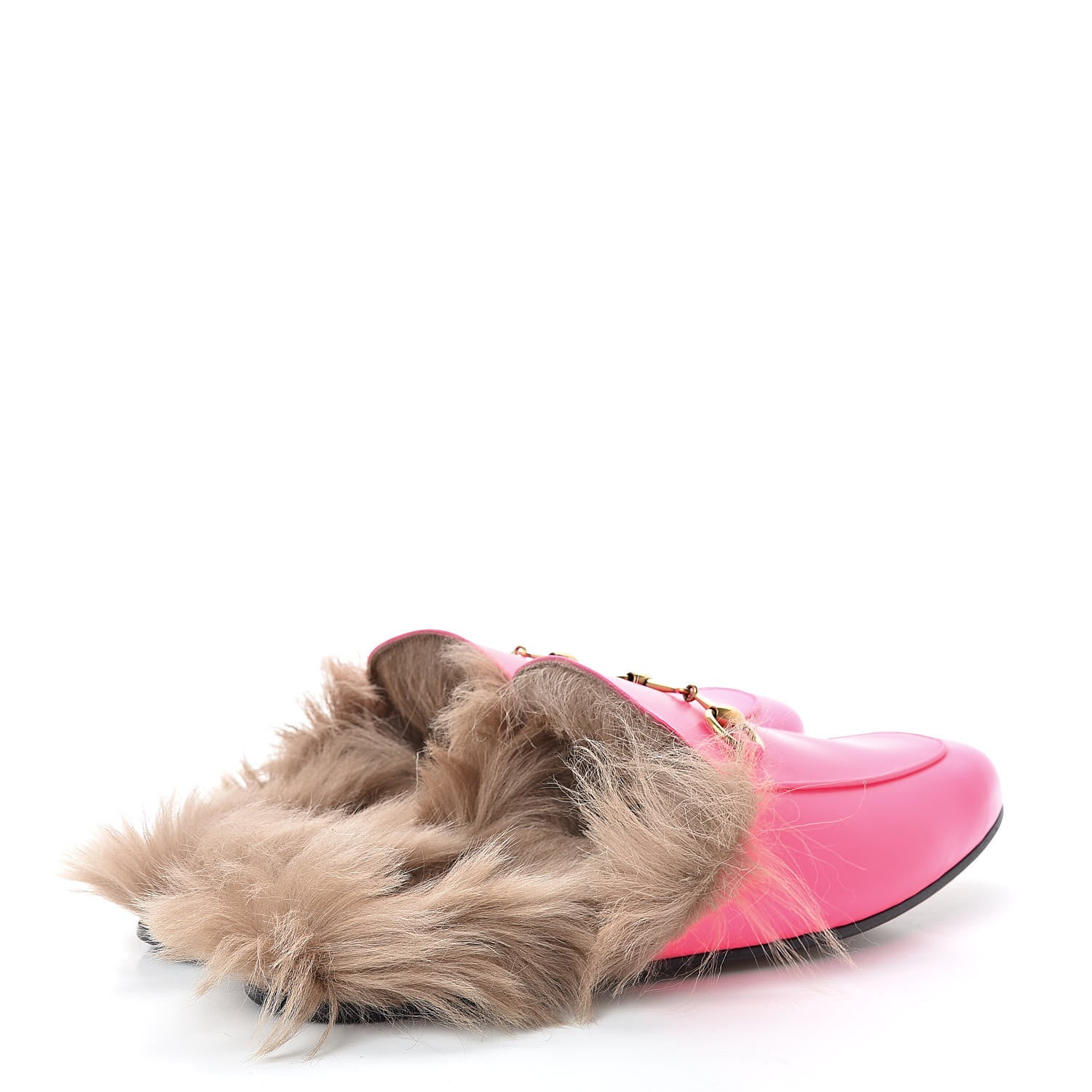 Gucci Calfskin Fur Mens Princetown Slippers 12 Fuxia Fluo Natural 4 of 7