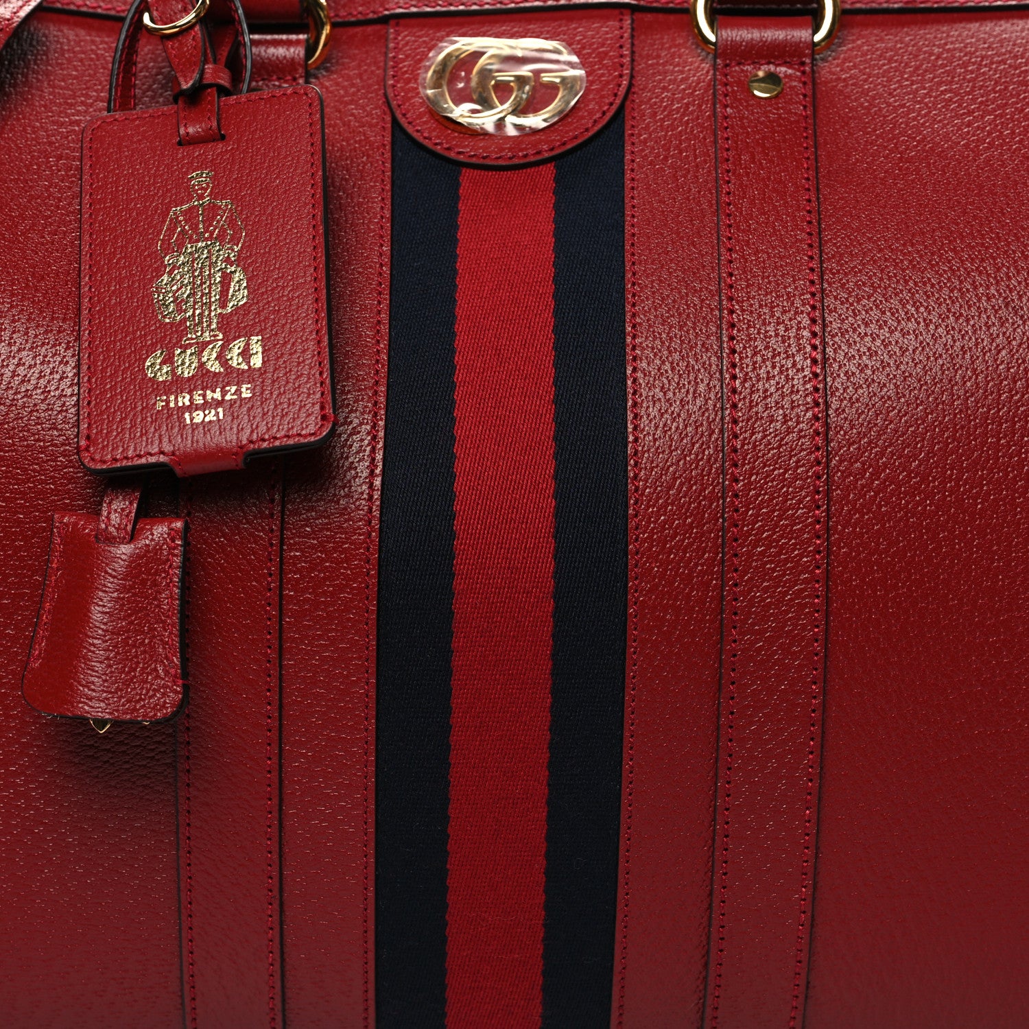 Gucci Textured Dollar Calfskin Web Medium Savoy Duffle Bag Red 7 of 11