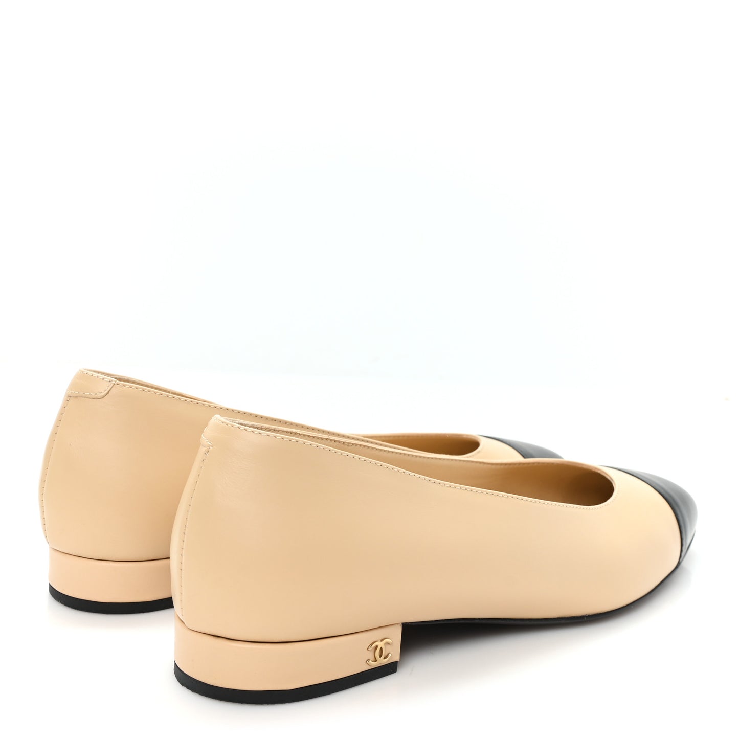 Lambskin Cap Toe CC Uniform Ballerina Flats 39 Beige Black