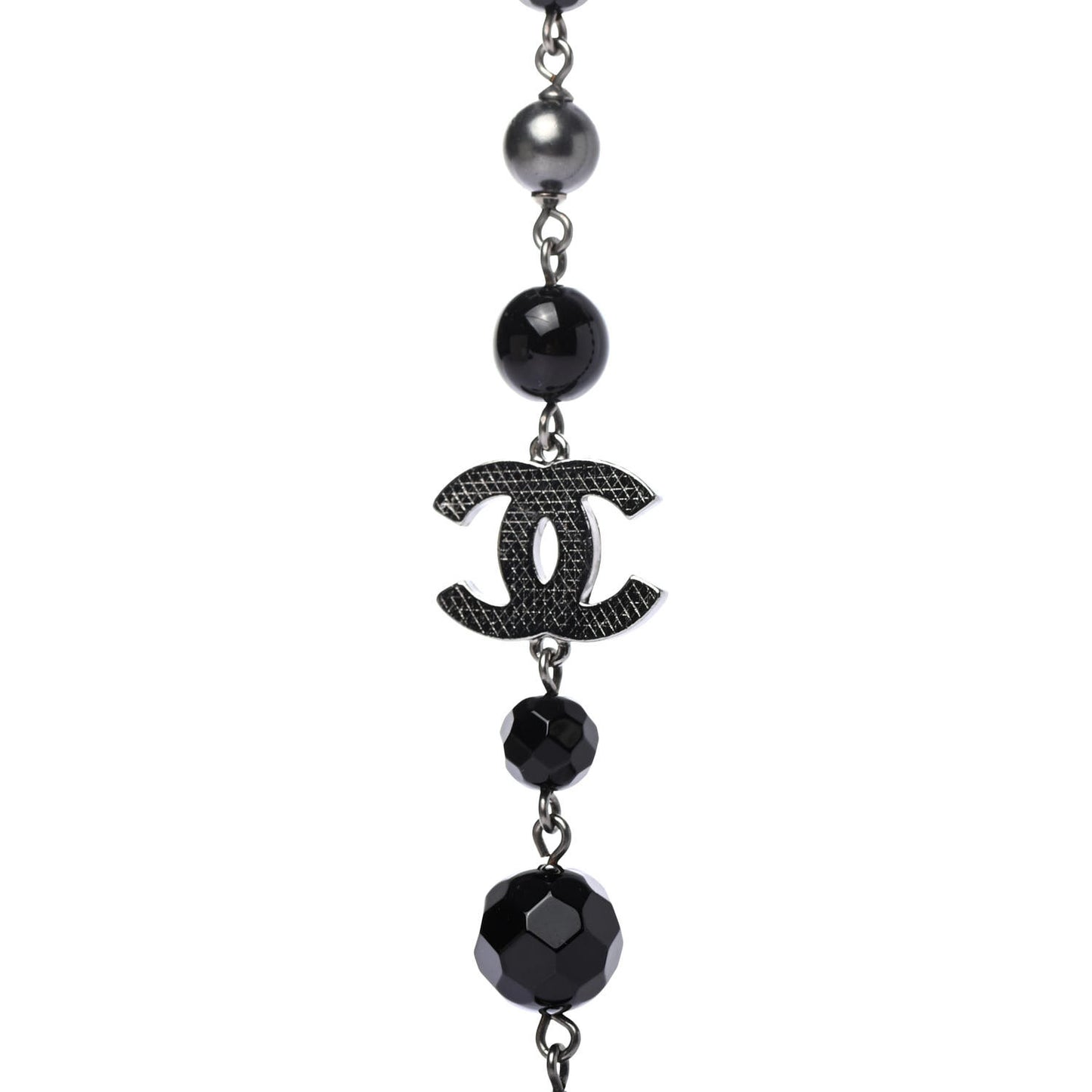 Ruthenium Pearl Beaded CC Long Necklace Black