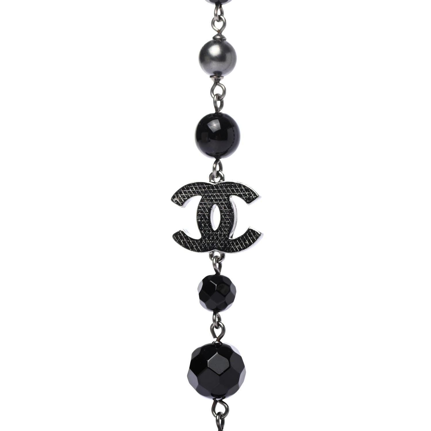 Chanel Ruthenium Pearl Beaded CC Long Necklace Black 3 of 4