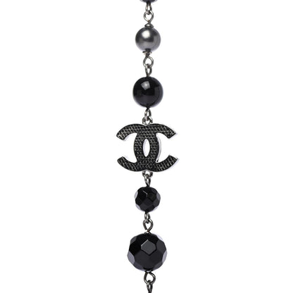 Chanel Ruthenium Pearl Beaded CC Long Necklace Black 3 of 4