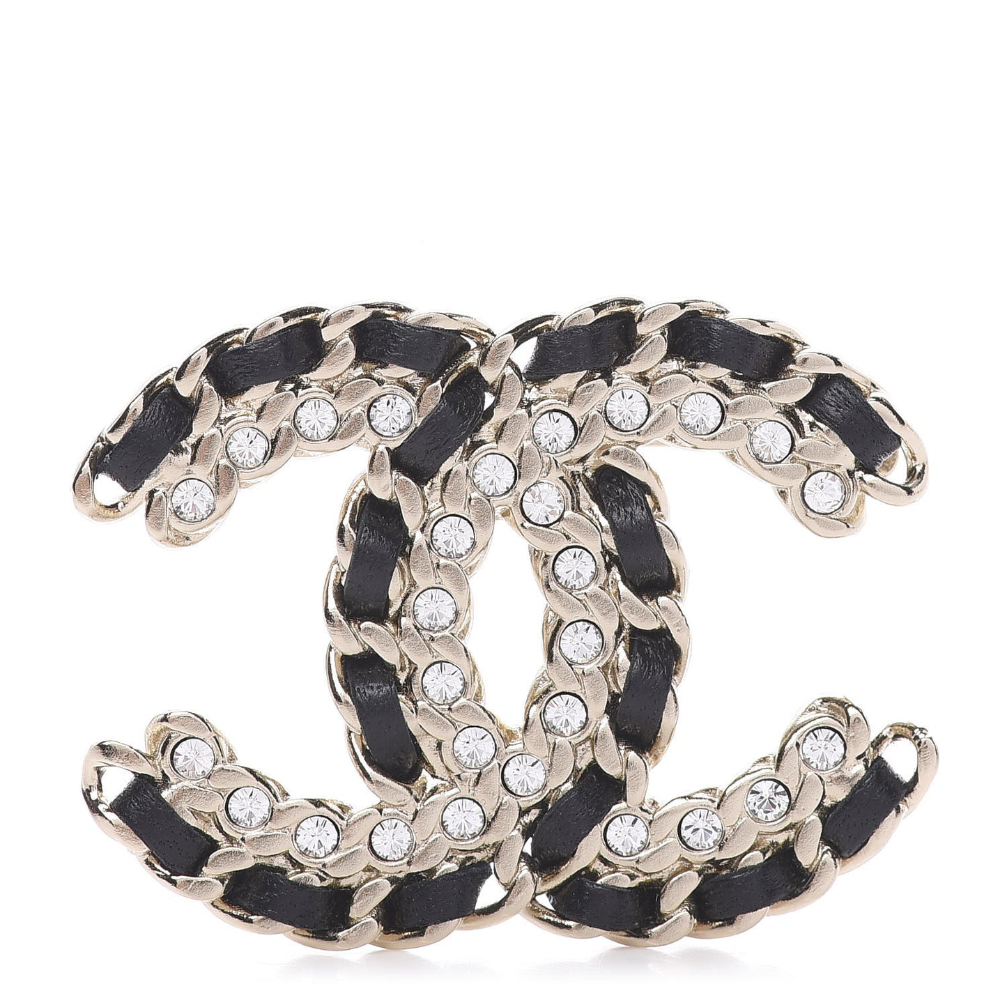 Lambskin Crystal Vintage Allure CC Chain Brooch Black Gold