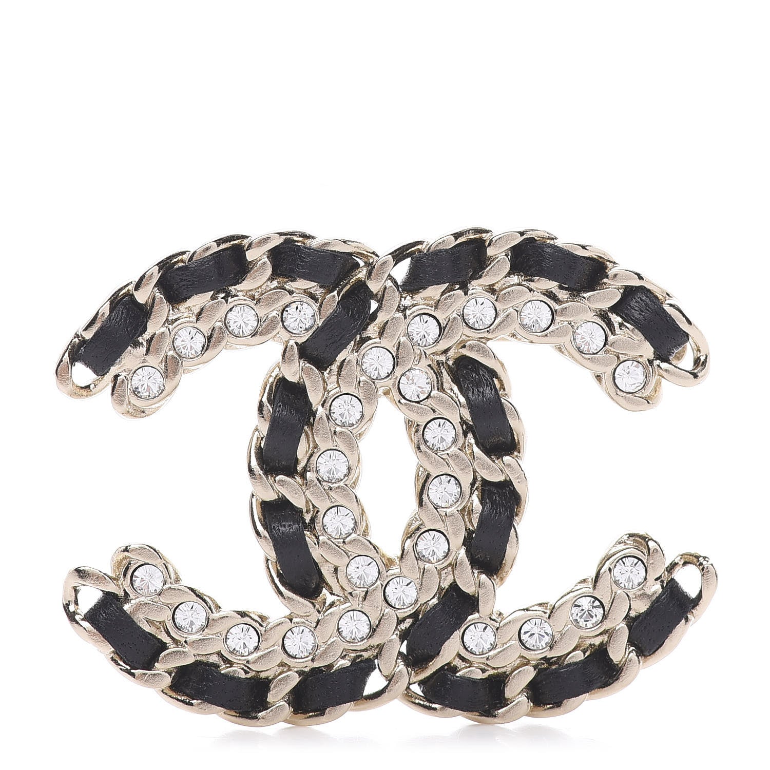 Chanel Lambskin Crystal Vintage Allure CC Chain Brooch Black Gold 1 of 5