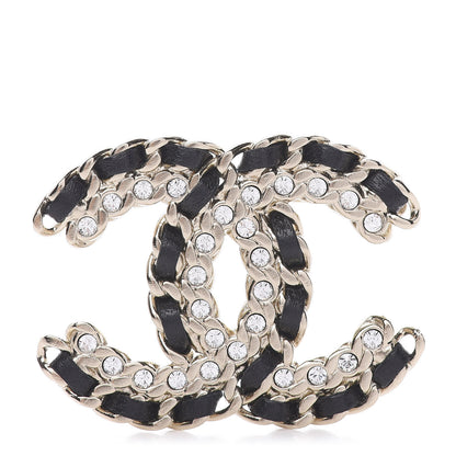 Chanel Lambskin Crystal Vintage Allure CC Chain Brooch Black Gold 1 of 5