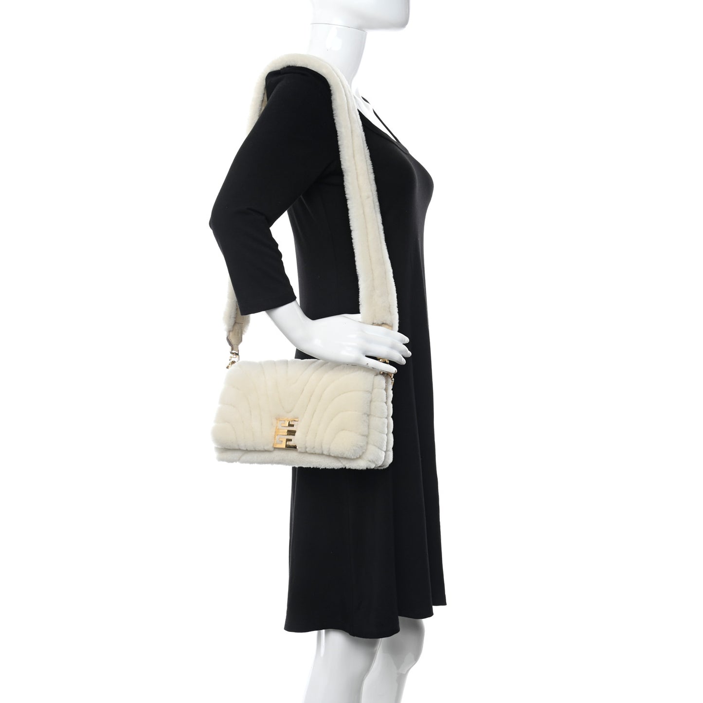 Shearling Quilted Small 4G Shoulder Bag Ivory