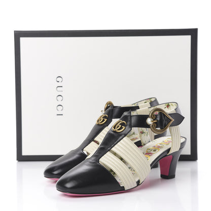 Gucci Malaga Kid T-Strap Mid Heel Sandals 36 Black White 14 of 14