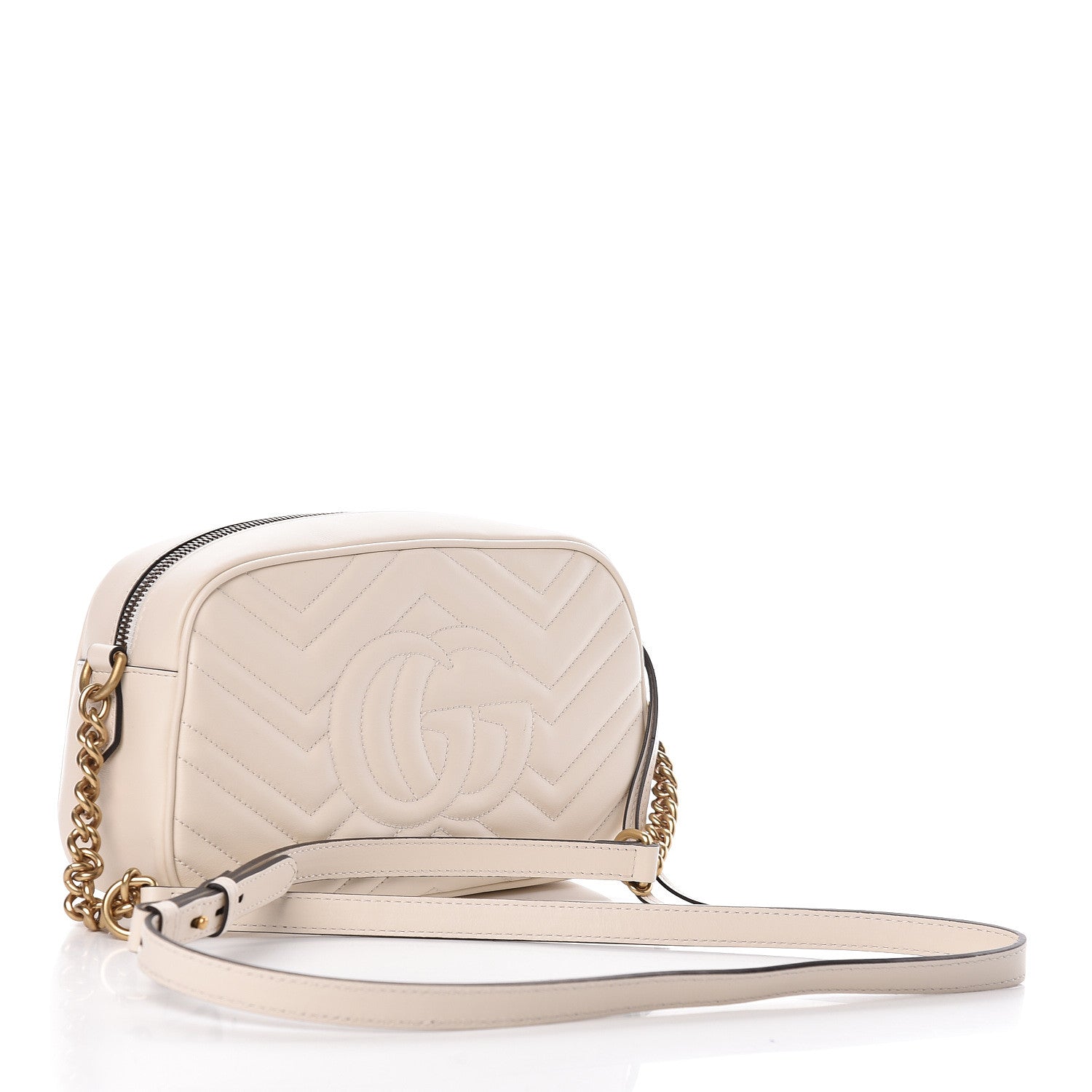 Gucci Calfskin Matelasse Small GG Marmont Chain Shoulder Bag White 3 of 10
