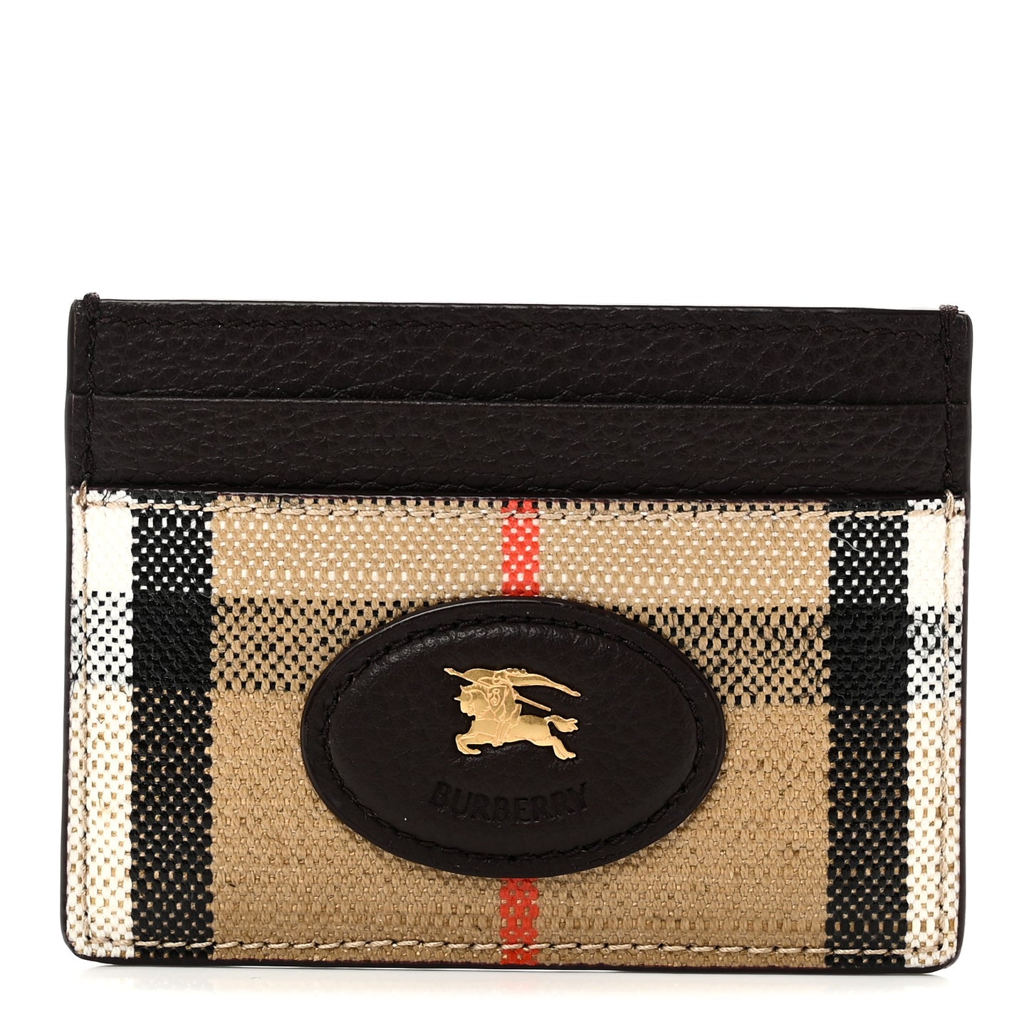 Grained Calfskin Jacquard Woven Vintage Check Highlands Card Case Sand