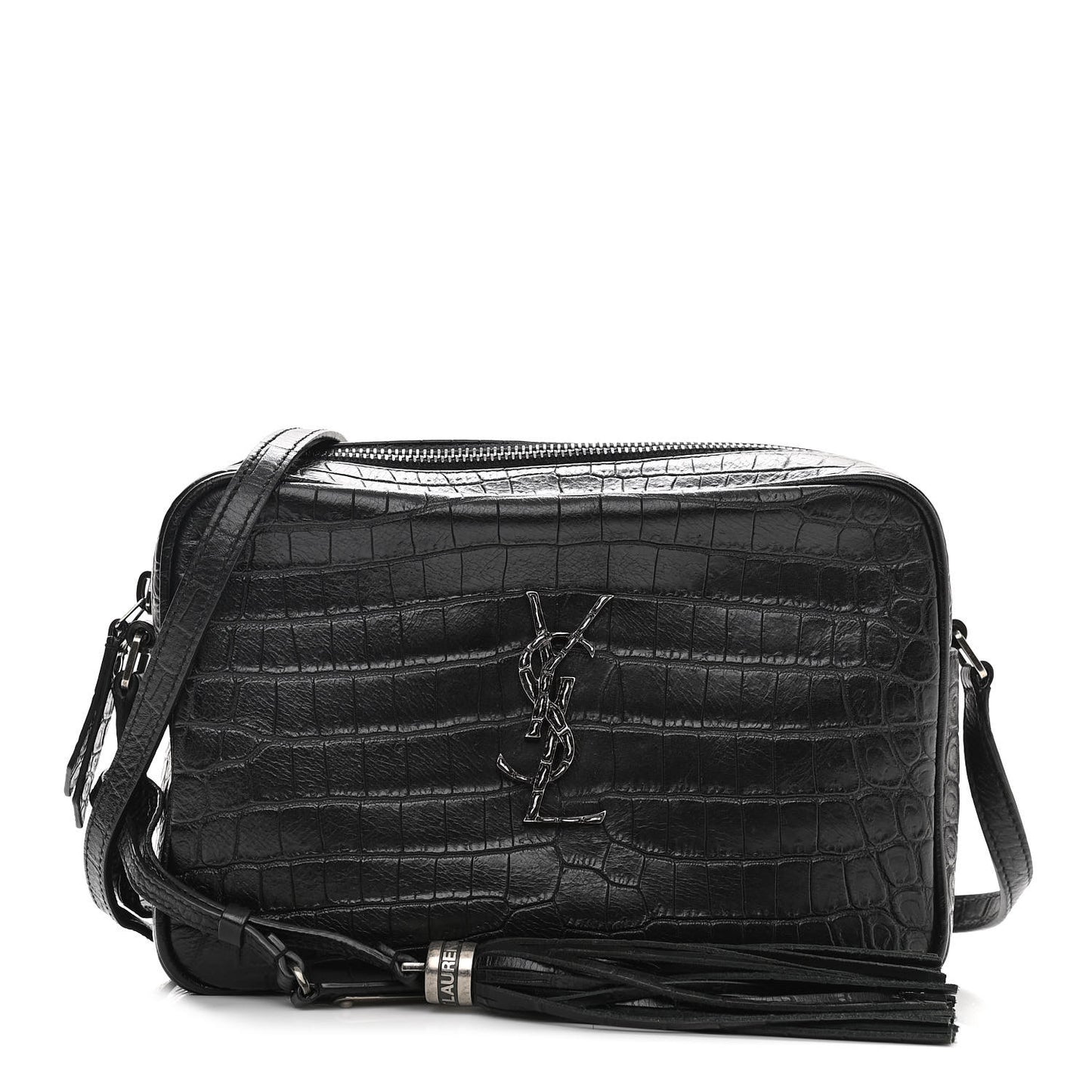 Calfskin Crocodile Embossed Monogram Lou Camera Bag Black