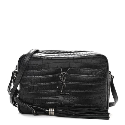 Saint Laurent Calfskin Crocodile Embossed Monogram Lou Camera Bag Black 1 of 8