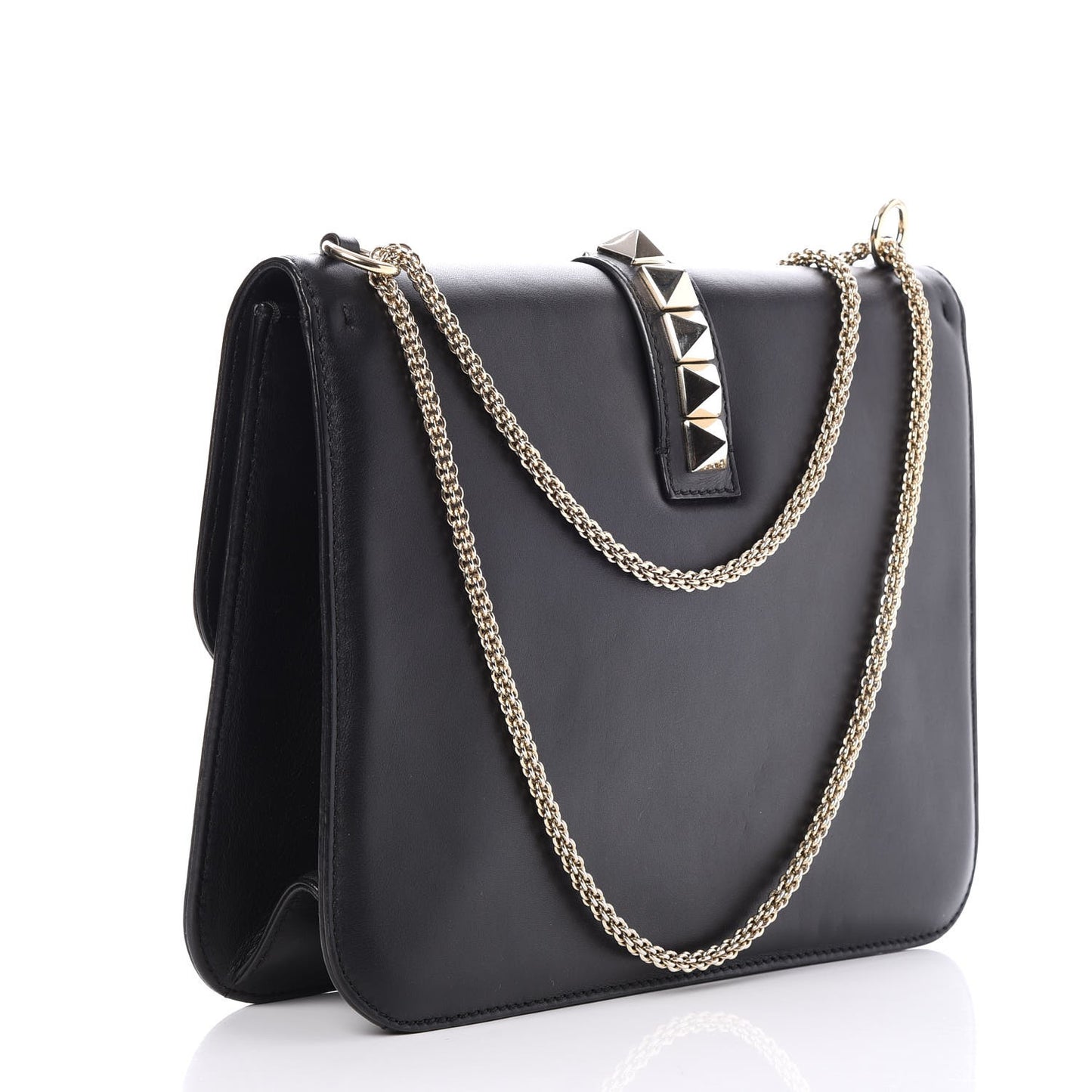 Vitello Large Glam Lock Rockstud Flap Black