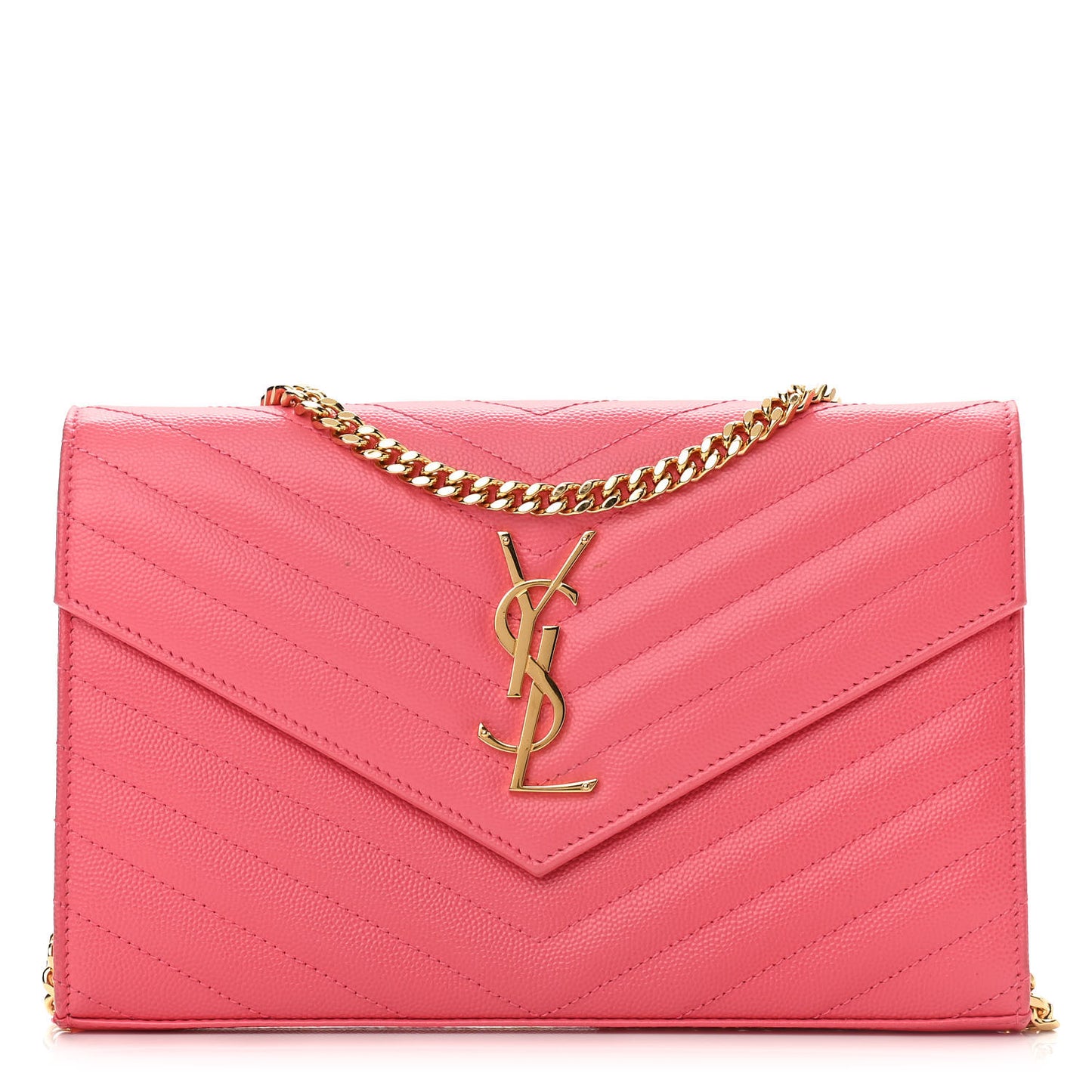 Grain De Poudre Matelasse Chevron Monogram Chain Wallet Rose Clair