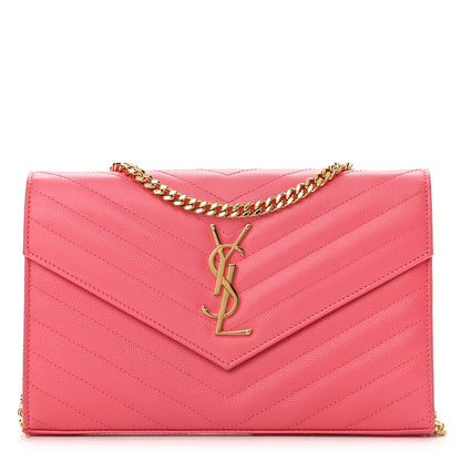 Saint Laurent Grain De Poudre Matelasse Chevron Monogram Chain Wallet Rose Clair 1 of 12