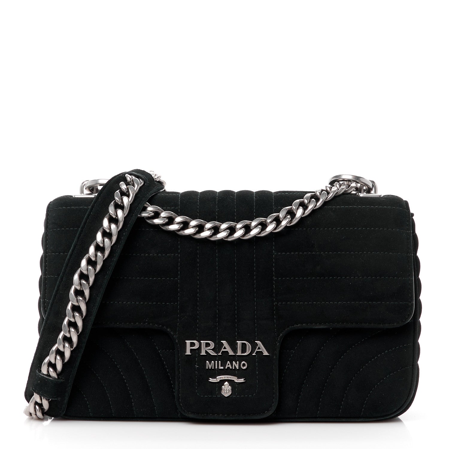 Prada Camoscio Impunture Diagramme Medium Chain Flap Shoulder Bag Black 1 of 12