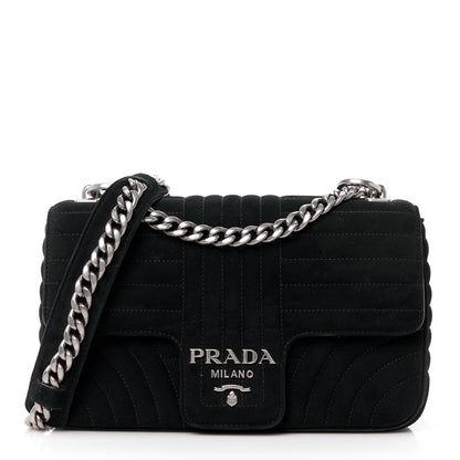Prada Camoscio Impunture Diagramme Medium Chain Flap Shoulder Bag Black 1 of 12