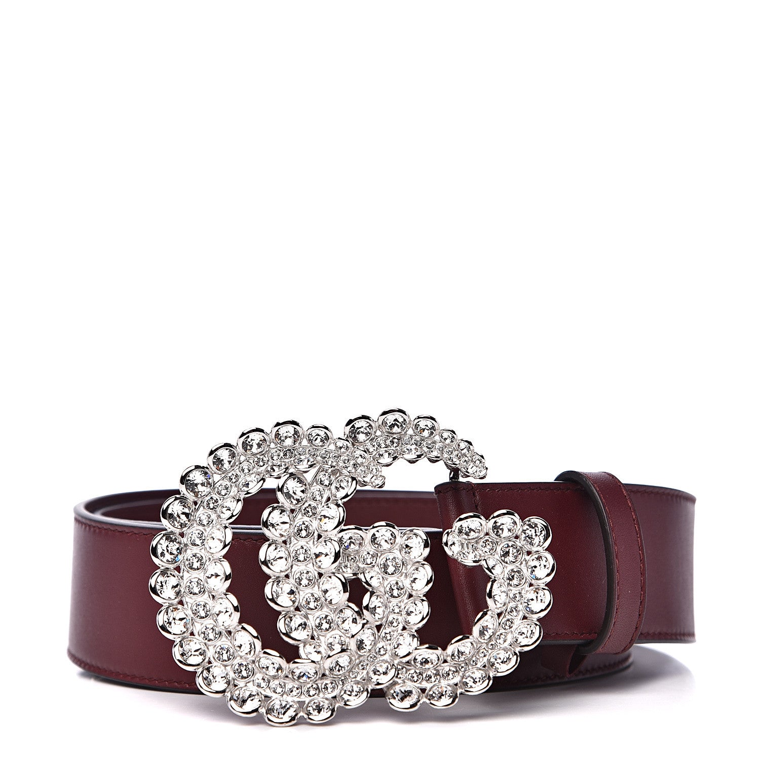 Gucci Calfskin Crystal Double G 40mm Belt 80 32 Vintage Bordeaux 1 of 4