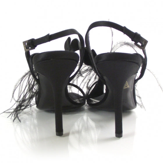 Satin Feather Sandals 39.5 Black
