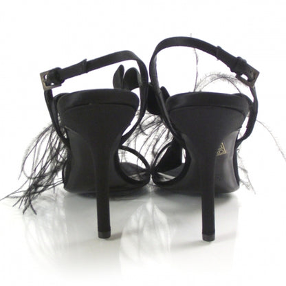 Valentino Garavani Satin Feather Sandals 39.5 Black 3 of 7