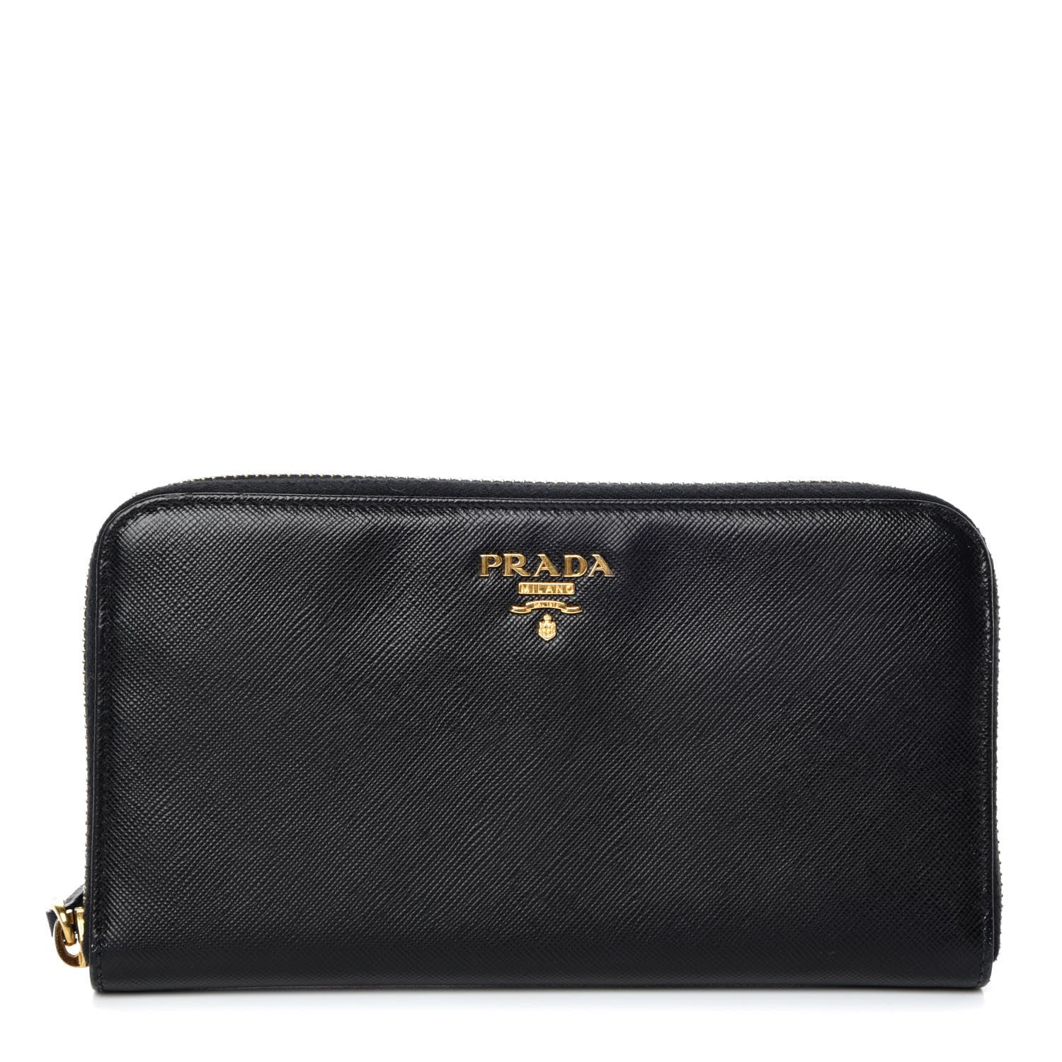 Prada Saffiano Colour Zip Around Wallet Black Peonia 1 of 16