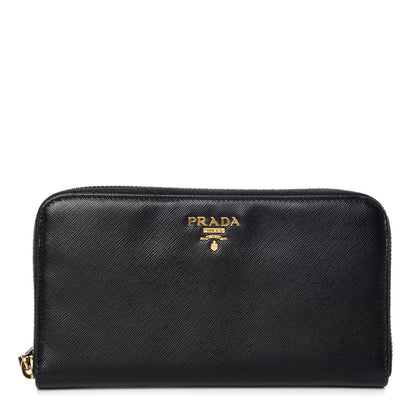 Prada Saffiano Colour Zip Around Wallet Black Peonia 1 of 16