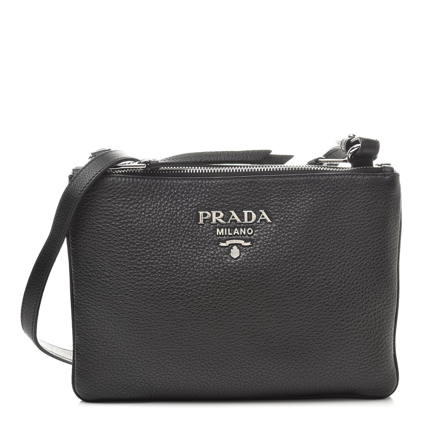 Vitello Daino Double Zip Crossbody Bag Black