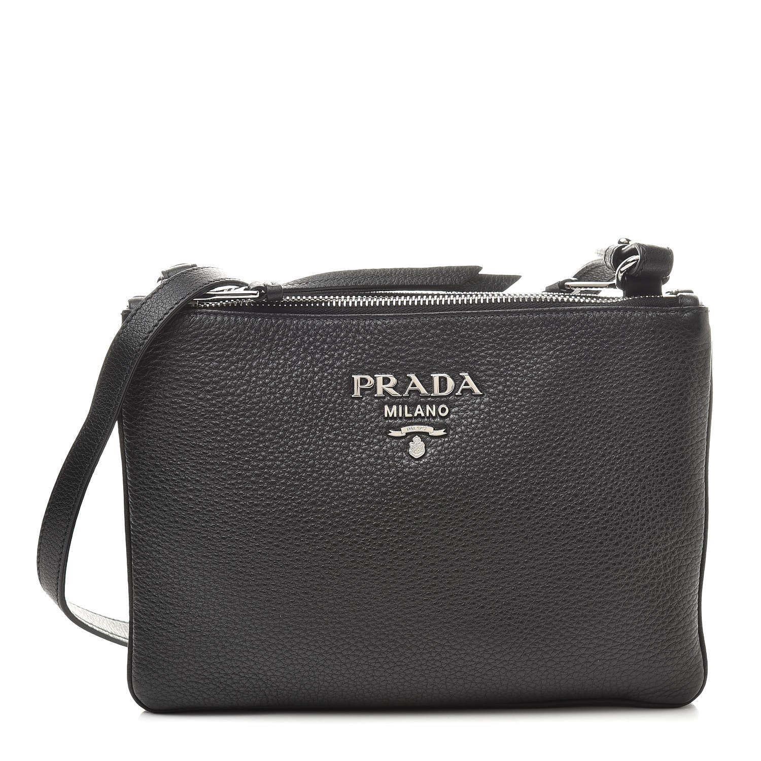 Prada Vitello Daino Double Zip Crossbody Bag Black 1 of 11
