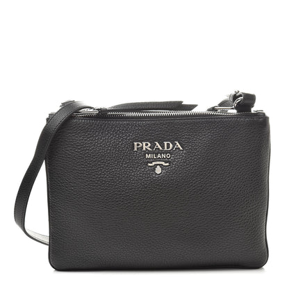 Prada Vitello Daino Double Zip Crossbody Bag Black 1 of 11